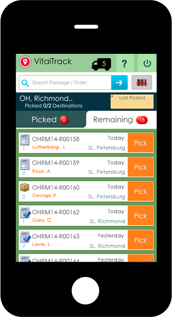 Pick Packages Lab Logisitics VitalTrack