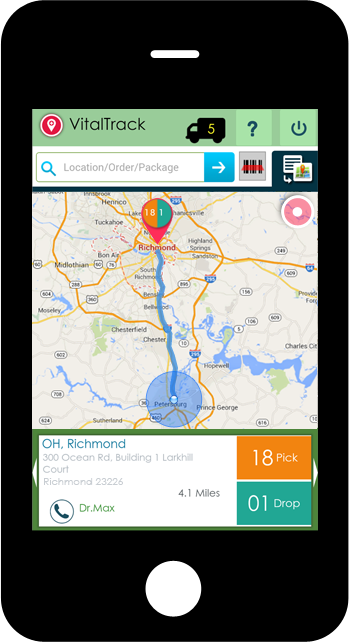 Map View Packages Lab Logisitics VitalTrack