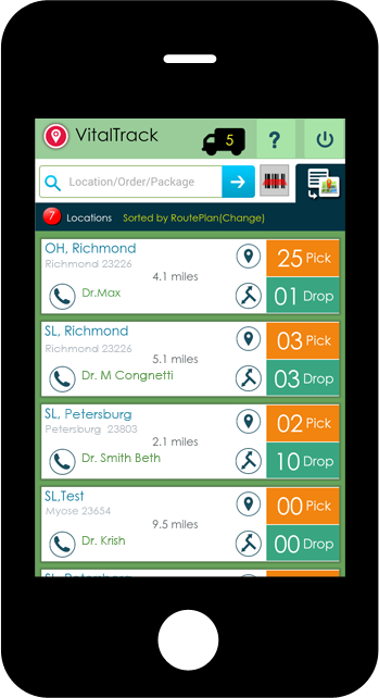 Packages Location List Lab Logisitics VitalTrack